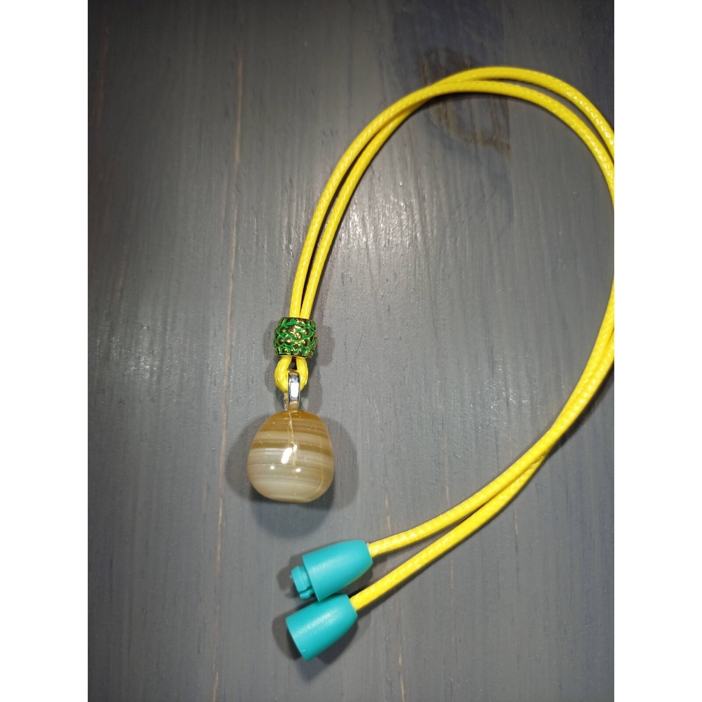TrailerSpark Banded Agate Pendant Necklace Yellow Waxed Cord 18in Breakaway